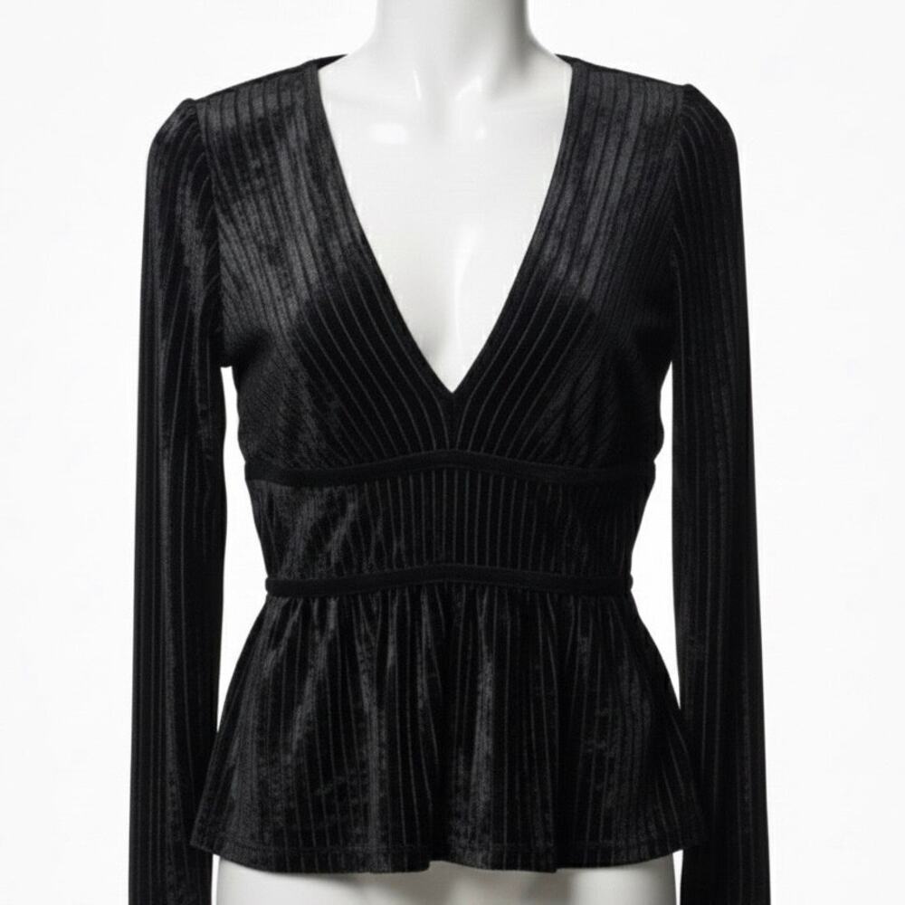 BCBG Max Azria Velvet Peplum Top Black XXS NWT Whimsigoth Goth Coquette NWT